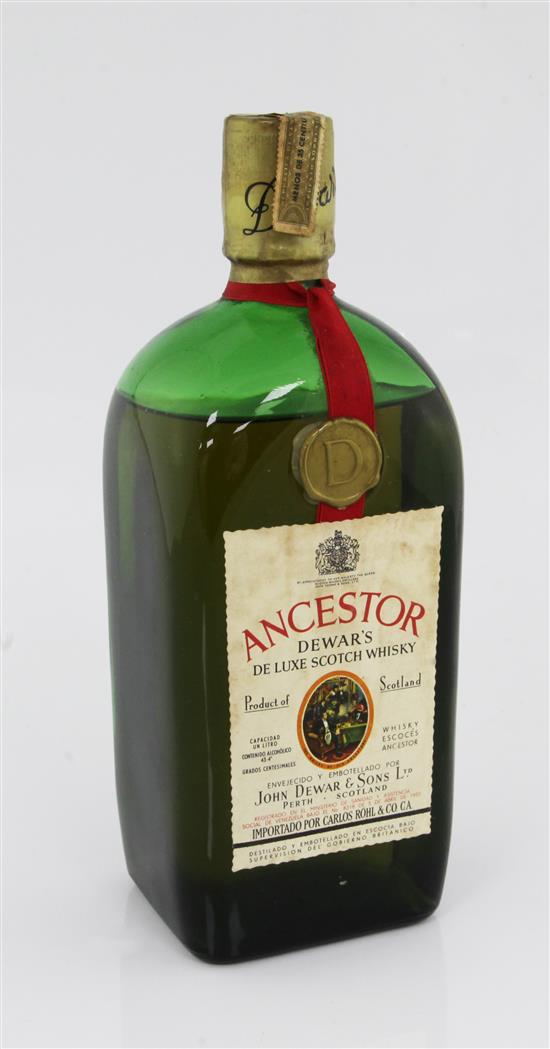 One bottle of 1950s Ancestor Dewars Select Scotch Whisky,